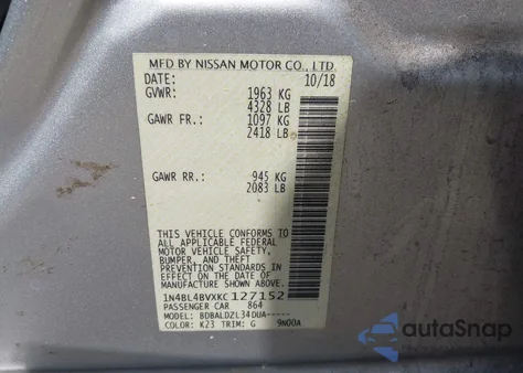 2019 Nissan Altima 2.5 S из США, поврежденный, VIN 1N4BL4BVXKC127152